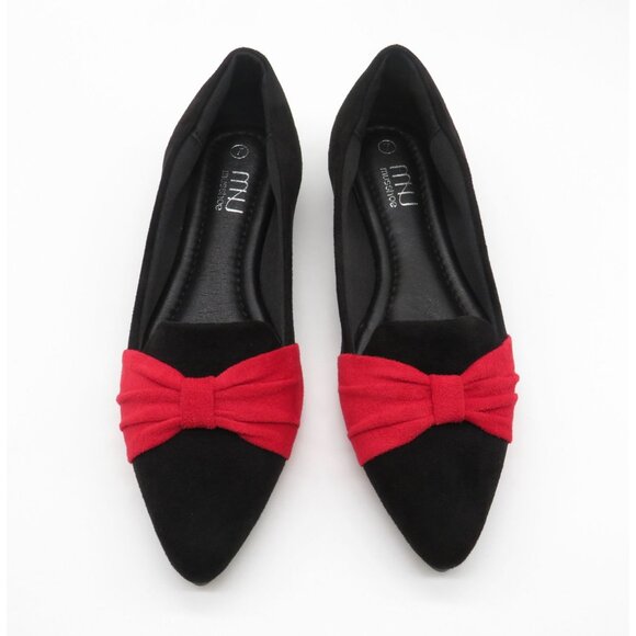 Musshoe Women's Black & Red Pointed Toe Flats With Bow Detail Size 7 NEW - Picture 1 of 7